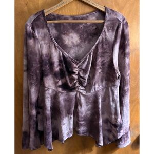 Purple Tie Dye Asymmetrical Bell Sleeve Babydoll Top Witchy Goth Fairy Grunge